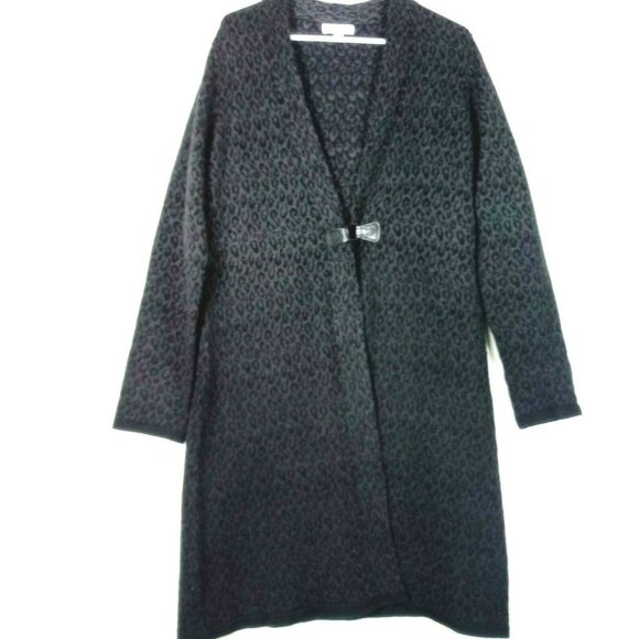 Calvin Klein Cardigan Womens L Merino Wool Animal Print Duster Open Front - Picture 1 of 9